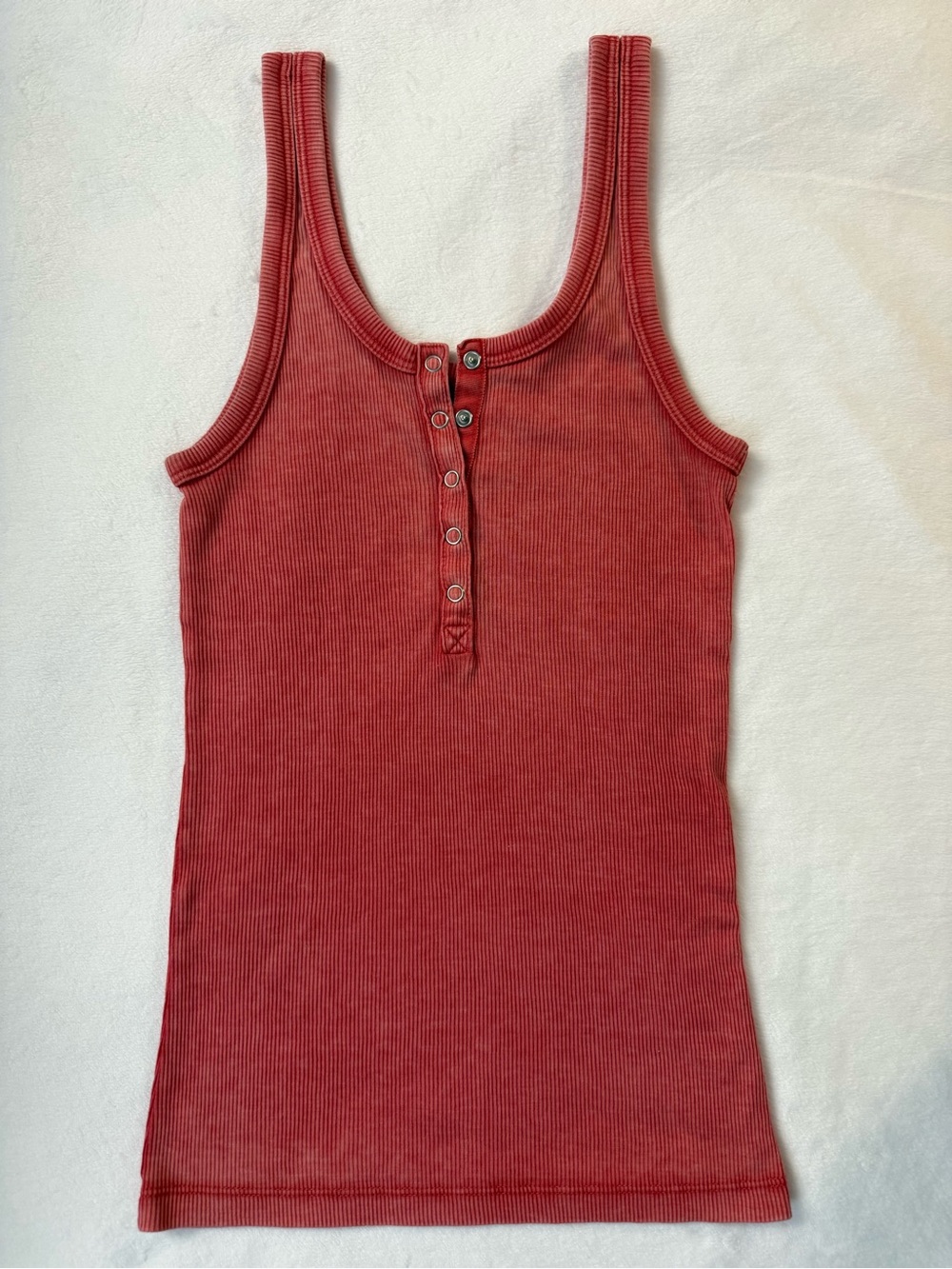 aerie Ribbed Henley Tank Top - Rust Red